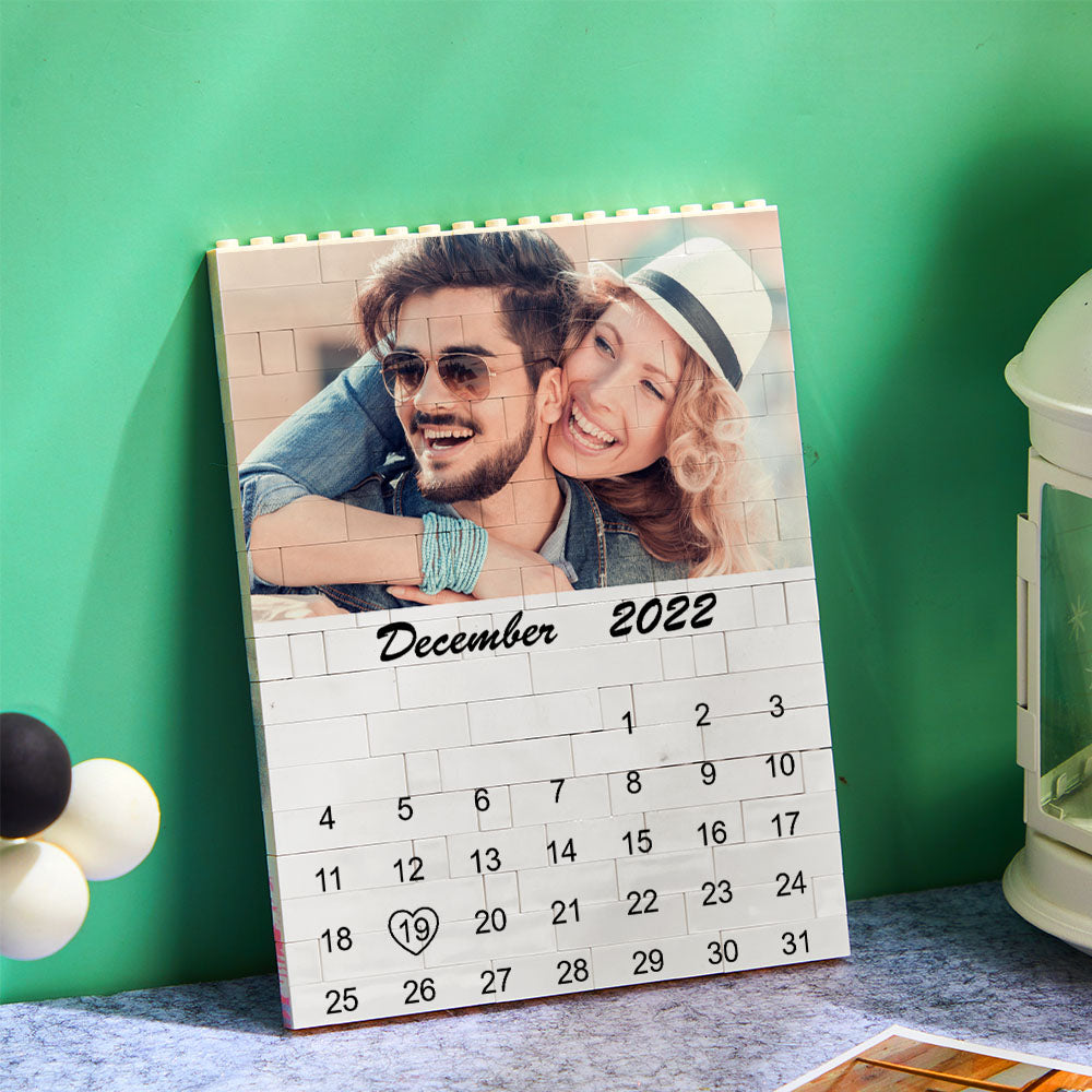 Custom Photo Building Block Puzzle Calendar Important Date Gifts for Him