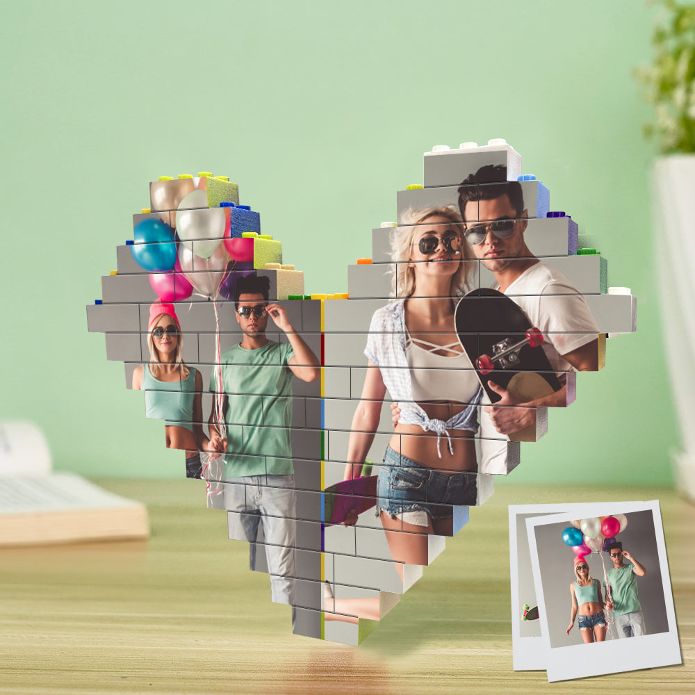 Personalised Colors Building Brick Custom Collage Photo Block Heart Shaped Brick Puzzles Gifts