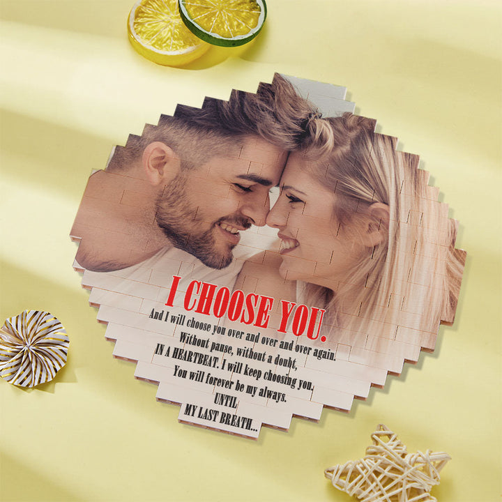 Custom Building Block Puzzle Round Photo Brick Frame I Choose You