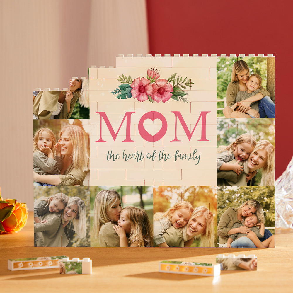 Custom Building Block Puzzle Horizontal Trio Photo Brick for Mom the Heart of the Family Mother's Day Gifts