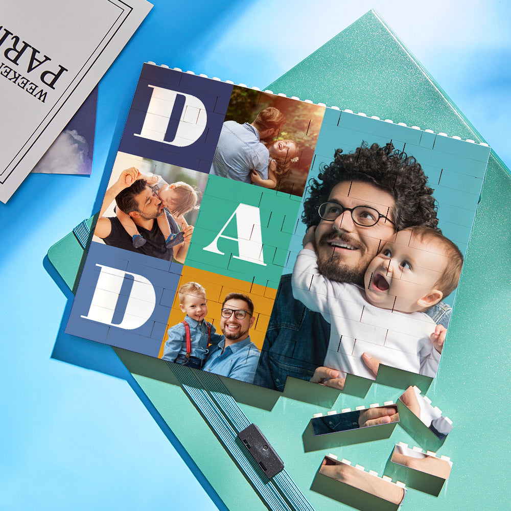 Custom Building Block Puzzle Horizontal Trio Photo Brick Father's Day Gift