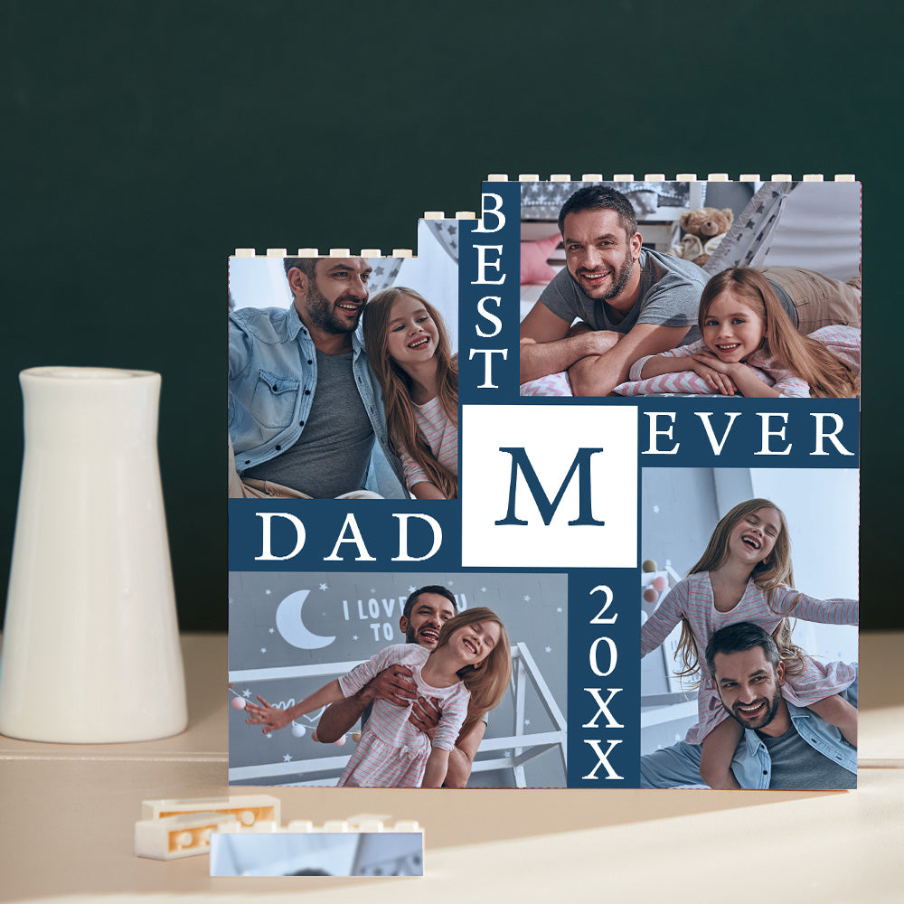 Custom Building Block Puzzle Square Photo Brick Best Daddy Ever Blue