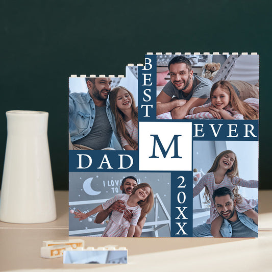 Custom Building Block Puzzle Square Photo Brick Best Daddy Ever Blue