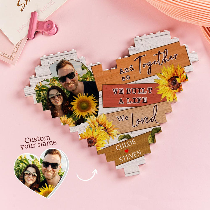 Custom Heart Shape Building Block Puzzle Photo Brick Gift for Couple