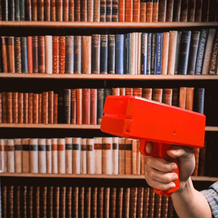 Money Handhold Gun Paper Cash Cannon Style Shooter Toy Gun with 100 PCS Prop Money for Party Game Supplies