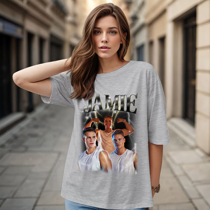 Custom Photo Vintage Tee Personalized Name T-shirt Couple Gifts Grey