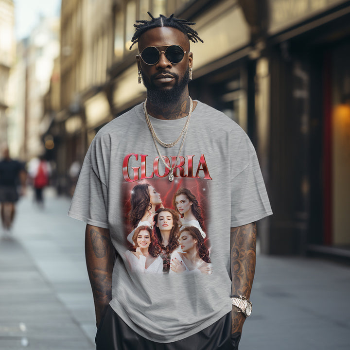 Custom Photo Vintage Tee Personalized Name T-shirt Couple Gifts Grey