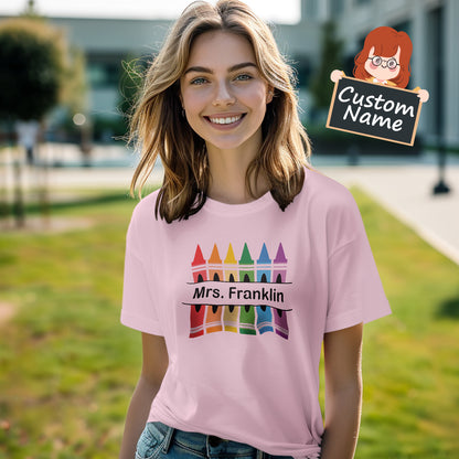 Personalized Crayon T-Shirt Teacher Custom Name Shirt Back to School Gifts