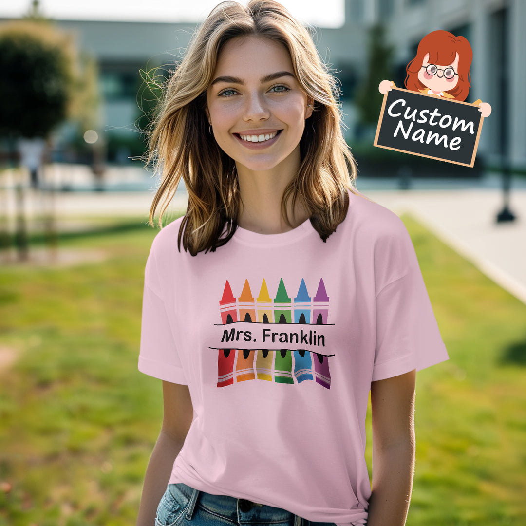 Personalized Crayon T-Shirt Teacher Custom Name Shirt Back to School Gifts