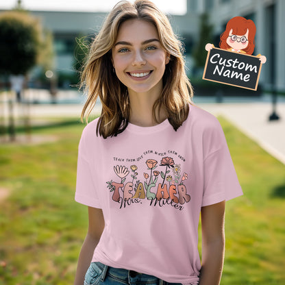 Personalized Wildflower T-Shirt Teacher Custom Name Shirt Back to School Gifts