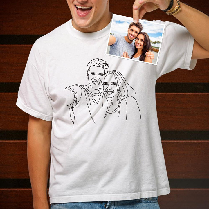 Custom Line Art T-shirt with Your Photo, Gift for Couples