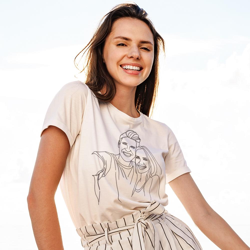 Custom Line Art T-shirt with Your Photo, Gift for Couples