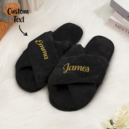 Custom Fluffy Slippers Fluffy Cross Slippers Bride Slippers Bridesmaid Gift