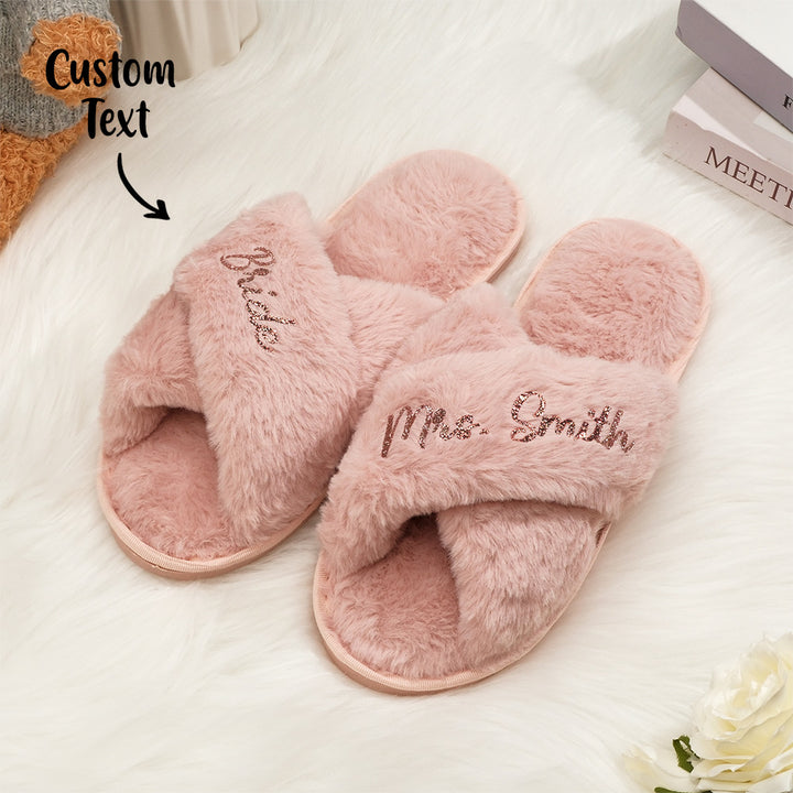 Custom Fluffy Slippers Fluffy Cross Slippers Bride Slippers Bridesmaid Gift