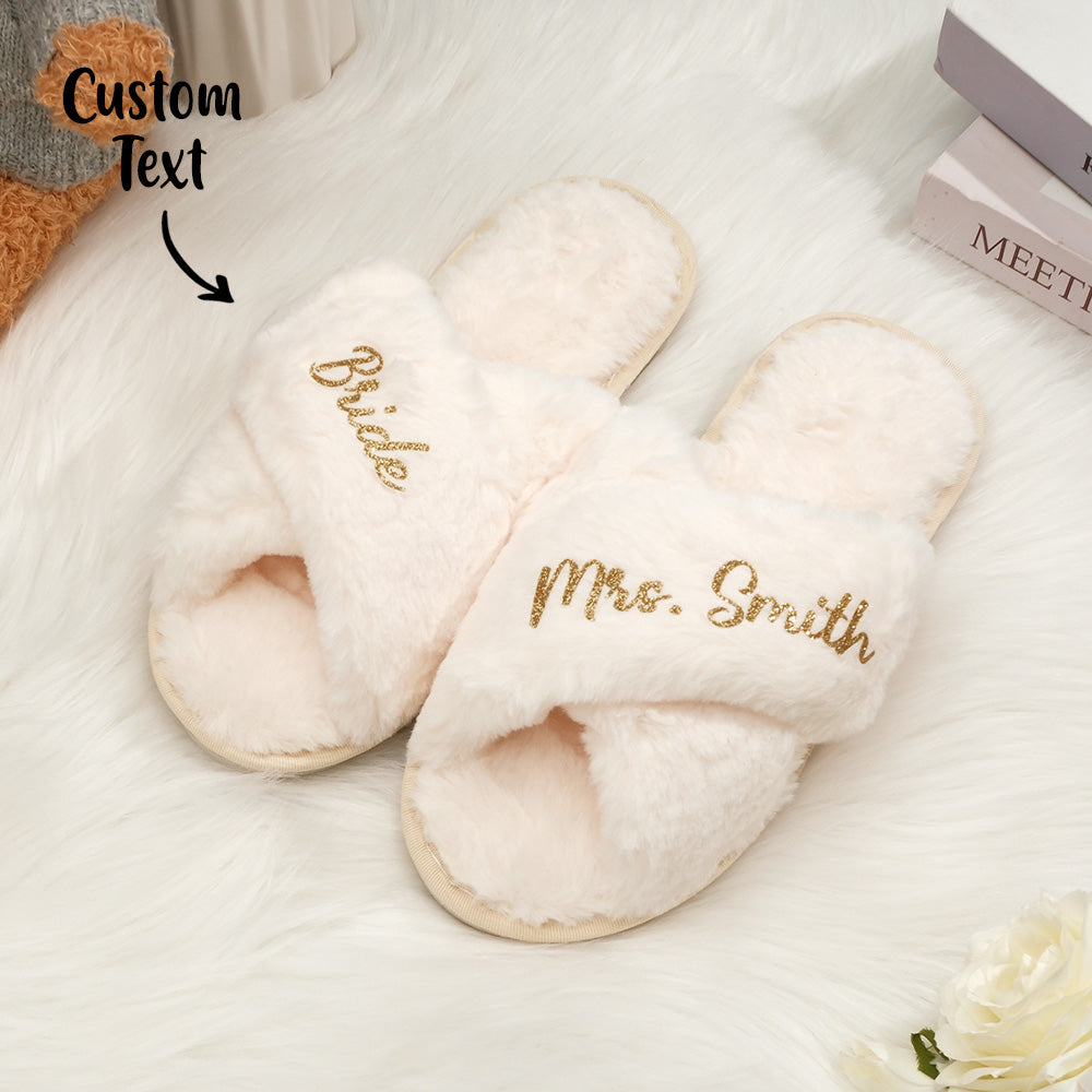 Custom Fluffy Slippers Fluffy Cross Slippers Bride Slippers Bridesmaid Gift