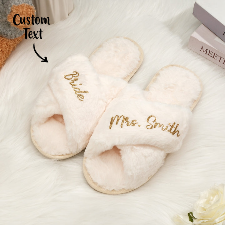 Custom Fluffy Slippers Fluffy Cross Slippers Bride Slippers Bridesmaid Gift