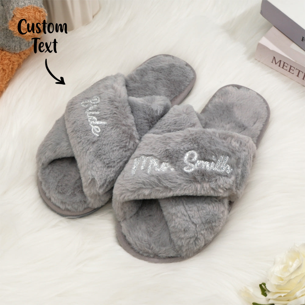 Custom Fluffy Slippers Fluffy Cross Slippers Bride Slippers Bridesmaid Gift