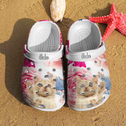 Personalized Pet Face Clogs Slipper with Name Funny Floral Print Clog Birthday Gift for Pet Lover