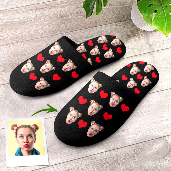 Custom Face Women's and Men's Slippers Personalized Heart Casual House Shoes Indoor Outdoor Bedroom Cotton Slippers