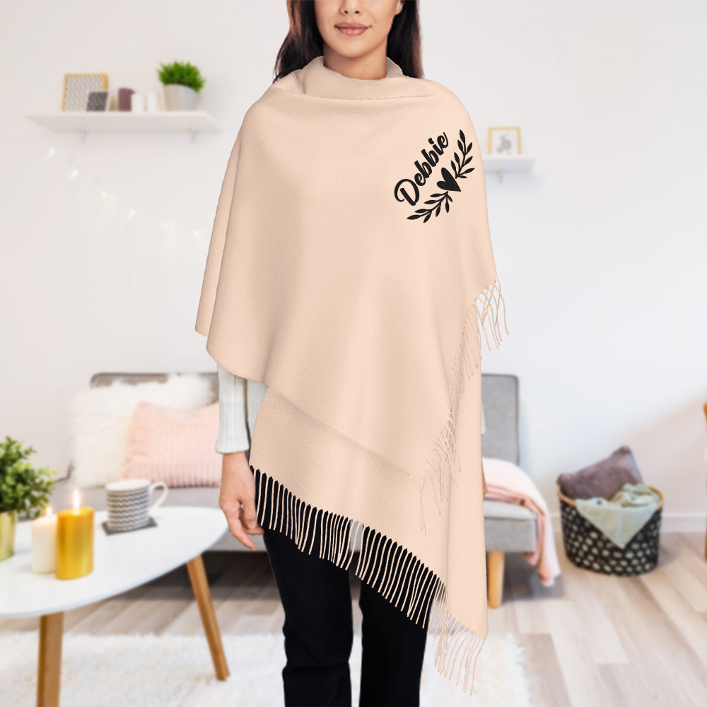 Personalized Embroidery Scarf Custom Name Scarf Soft Warm Fringe Shawl Gift for Her