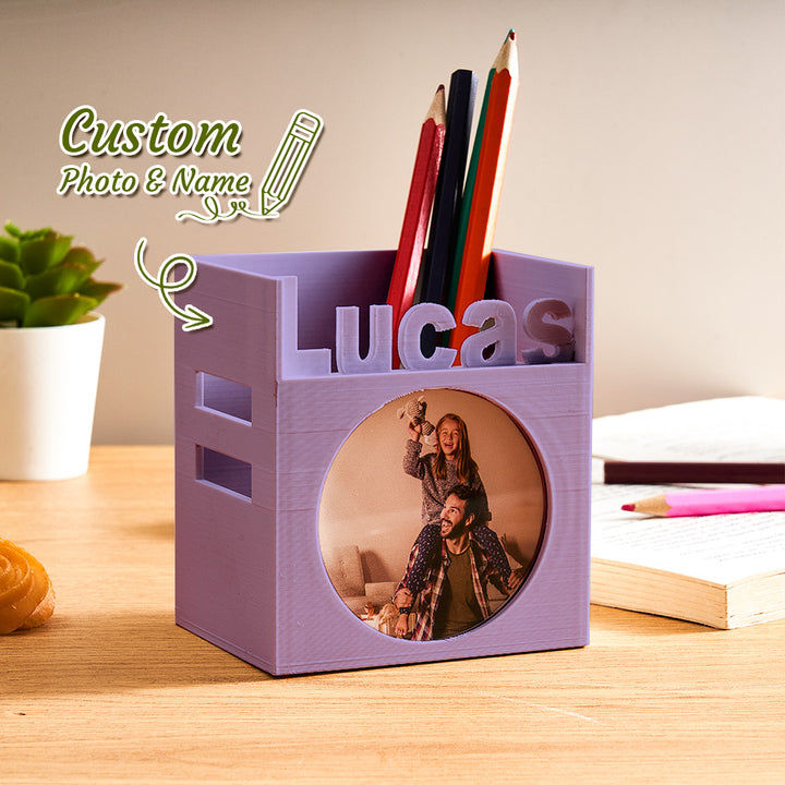 Personalized 3D Print Photo Pen Container with Name Brush Pot Gift for Kid