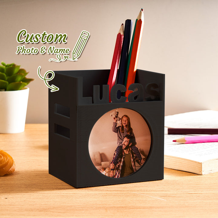 Personalized 3D Print Photo Pen Container with Name Brush Pot Gift for Kid