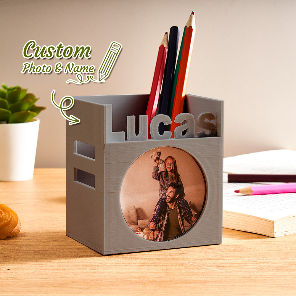 Personalized 3D Print Photo Pen Container with Name Brush Pot Gift for Kid