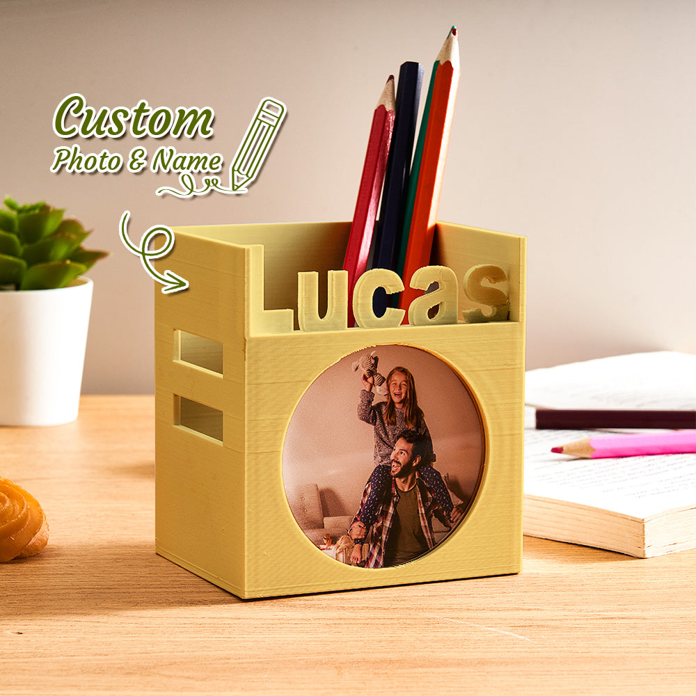 Personalized 3D Print Photo Pen Container with Name Brush Pot Gift for Kid