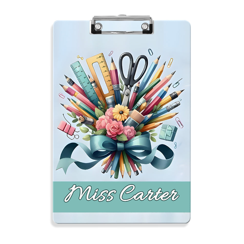 Custom Text Name Folder with Stationery Bouquet Design – Teacher's Day & Back to School Gift