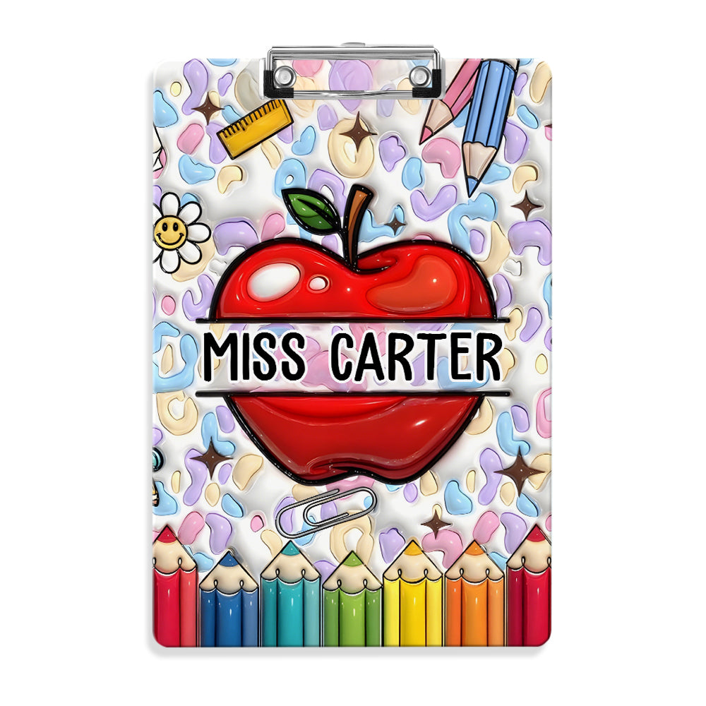 Custom Text Name Folder with Apple & Color Pencil Design – Teacher's Day & Back to School Gift