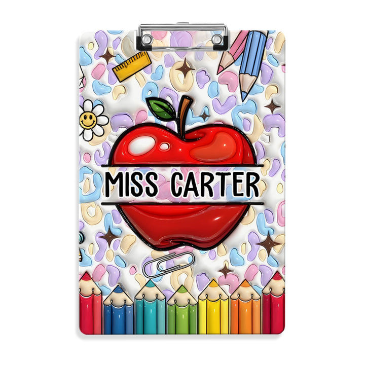 Custom Text Name Folder with Apple & Color Pencil Design – Teacher's Day & Back to School Gift