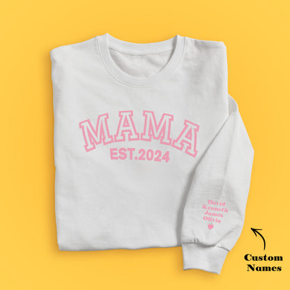 Custom Name Puff Print Mama Sweatshirt EST 2024 Sweatshirt Mother's Day Gift