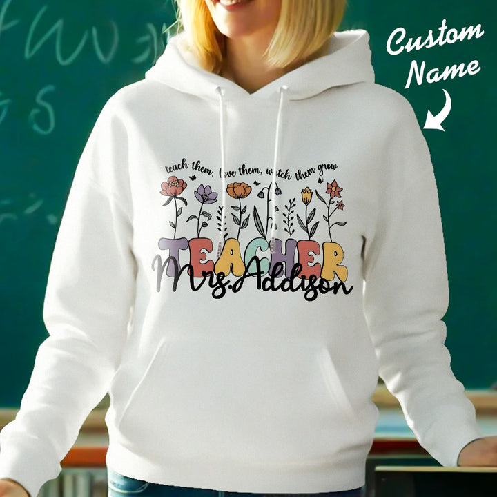 Personalized Wildflower Hooded Sweatshirt Teacher Custom Name Hooded Sweatshirt Back to School Gifts