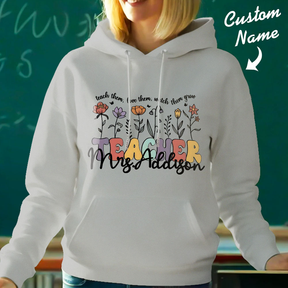 Personalized Wildflower Hooded Sweatshirt Teacher Custom Name Hooded Sweatshirt Back to School Gifts