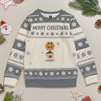 Personalized Christmas Cartoon Ugly Sweater Unisex Sweater Christmas Gift for Kids