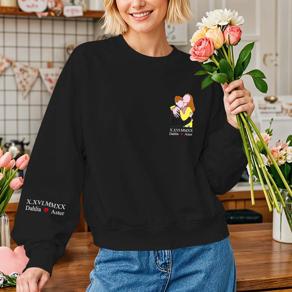 Custom Photo Personalized Text Embroidered Long Sleeve Sweatshirt Valentine Gift