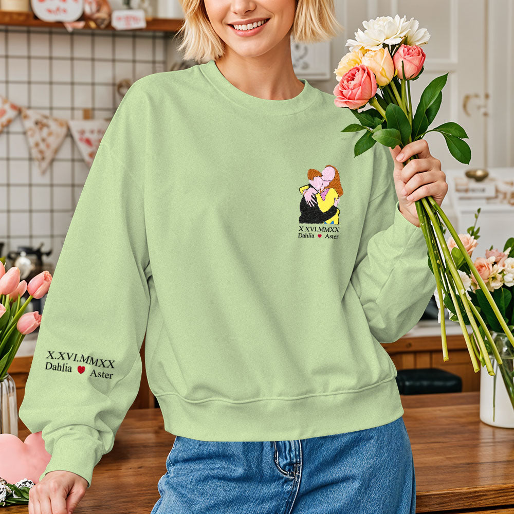 Custom Photo Personalized Text Embroidered Long Sleeve Sweatshirt Valentine Gift