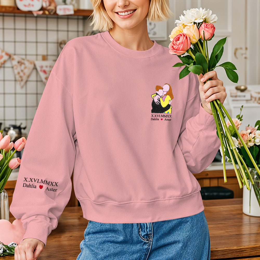 Custom Photo Personalized Text Embroidered Long Sleeve Sweatshirt Valentine Gift