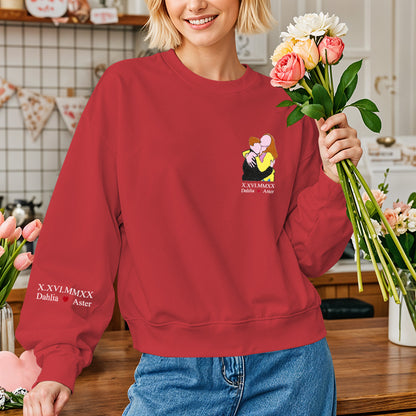 Custom Photo Personalized Text Embroidered Long Sleeve Sweatshirt Valentine Gift