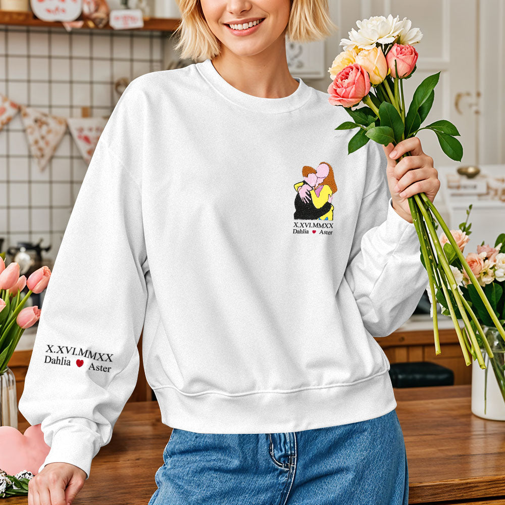 Custom Photo Personalized Text Embroidered Long Sleeve Sweatshirt Valentine Gift