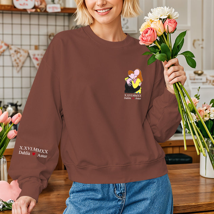 Custom Photo Personalized Text Embroidered Long Sleeve Sweatshirt Valentine Gift