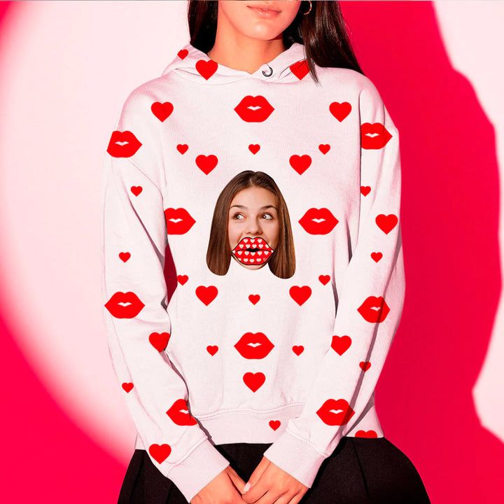 Unisex Custom Face Red Heart Lips Hoodie
