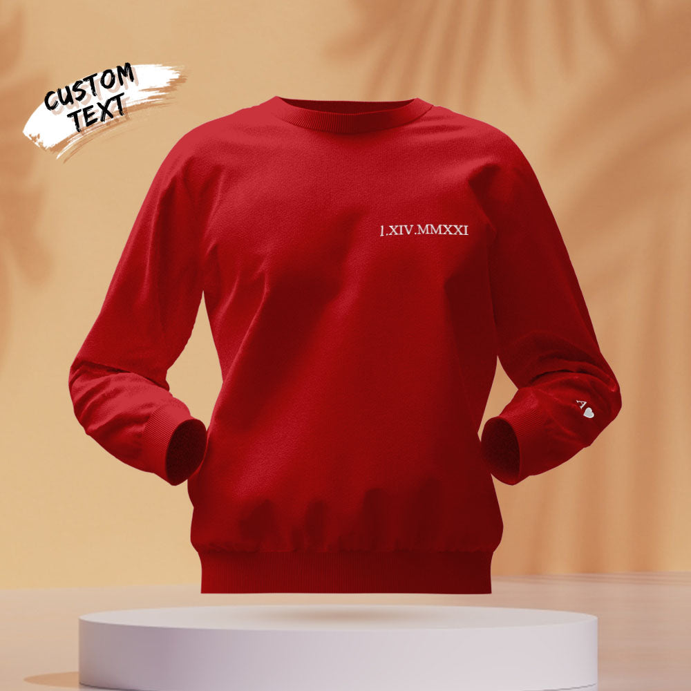 Custom Engraved Hoodie Embroidery Round Neck Roman Numeral Date Couple Gifts