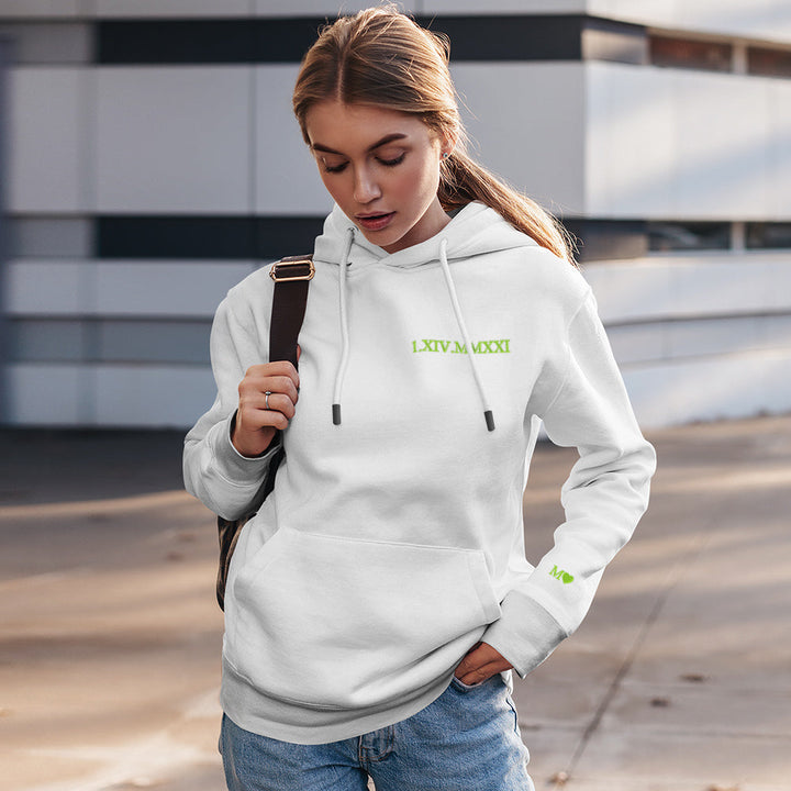 Custom Engraved Hooded Embroidery Round Neck Roman Numeral Date Couple Gifts