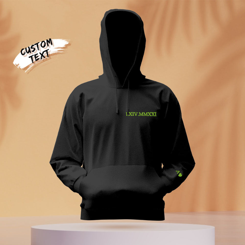 Custom Engraved Hooded Embroidery Round Neck Roman Numeral Date Couple Gifts