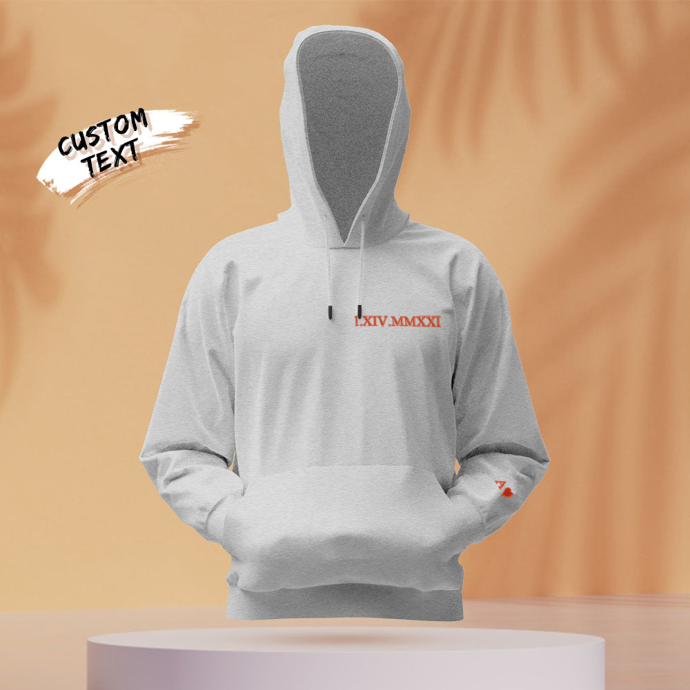 Custom Engraved Hooded Embroidery Round Neck Roman Numeral Date Couple Gifts