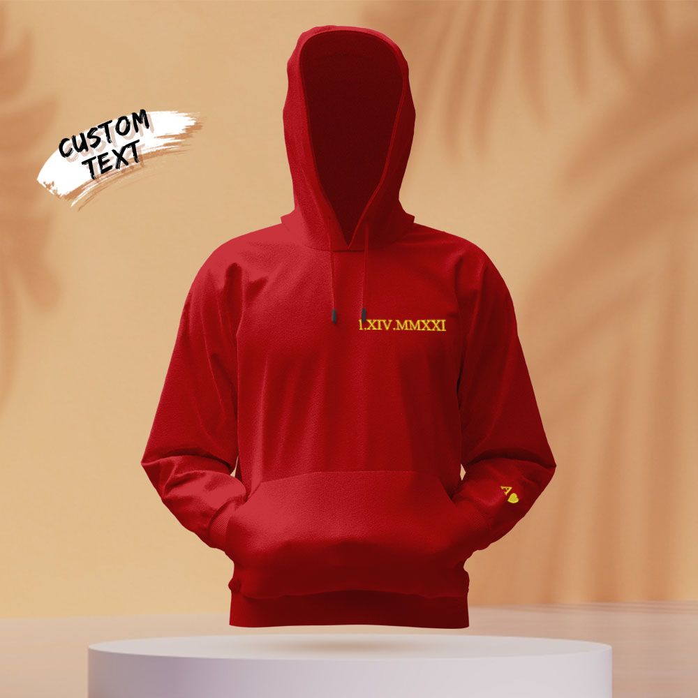 Custom Engraved Hooded Embroidery Round Neck Roman Numeral Date Couple Gifts