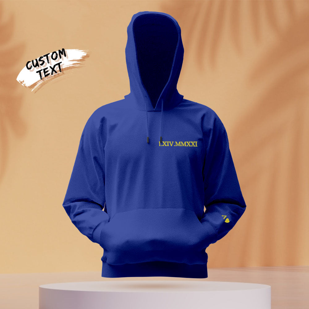Custom Engraved Hooded Embroidery Round Neck Roman Numeral Date Couple Gifts