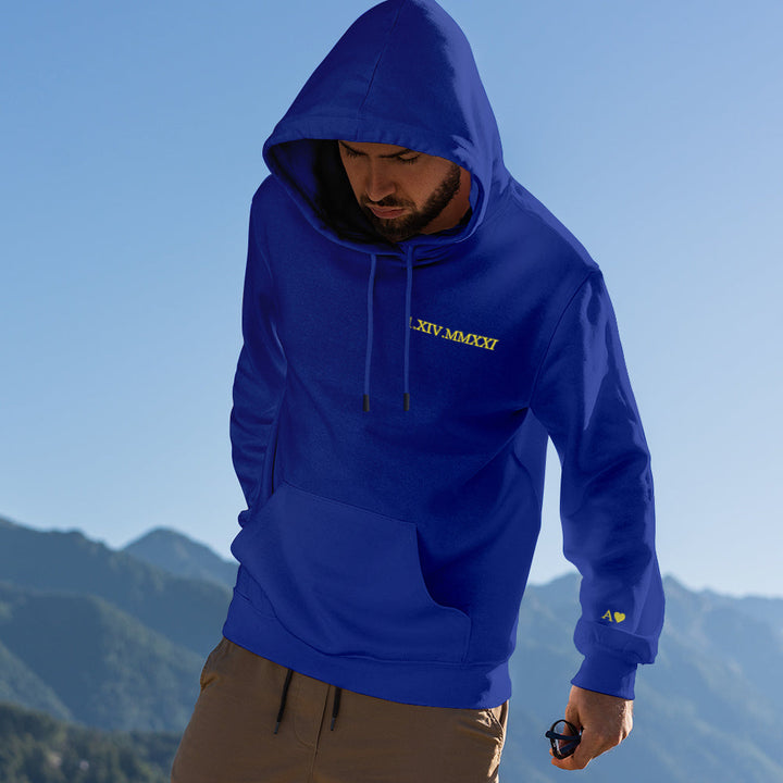 Custom Engraved Hooded Embroidery Round Neck Roman Numeral Date Couple Gifts