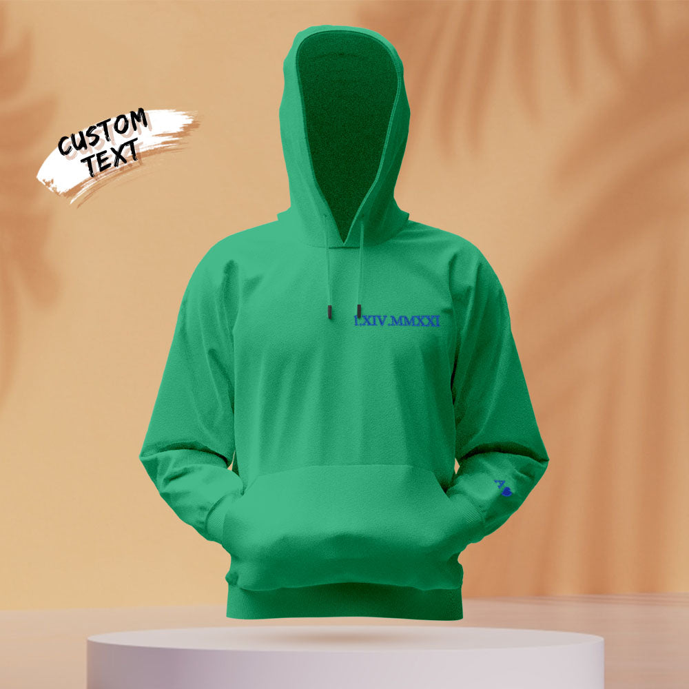 Custom Engraved Hooded Embroidery Round Neck Roman Numeral Date Couple Gifts